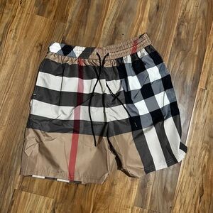 Burberry Men’s Check Swim Shorts Trunks – Beige/Black/Red – Size L